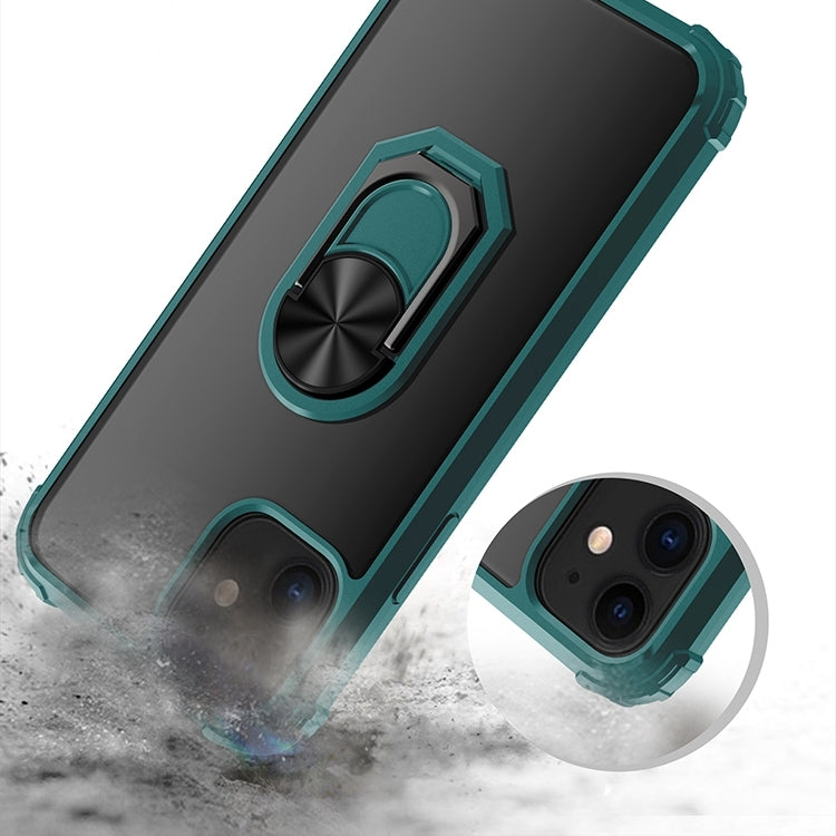 For iPhone 11 Shockproof Transparent TPU + Acrylic Protective Case with Ring Holder