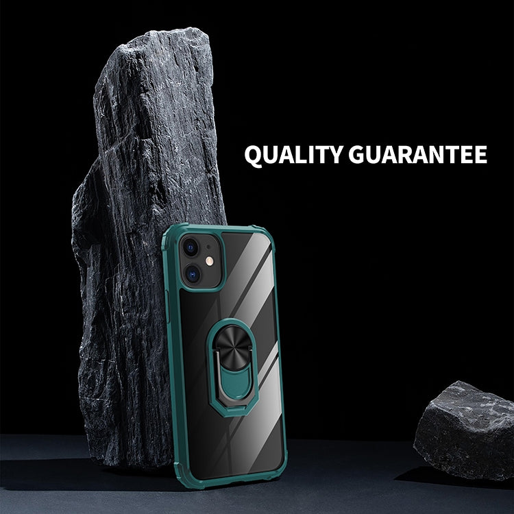 For iPhone 11 Shockproof Transparent TPU + Acrylic Protective Case with Ring Holder