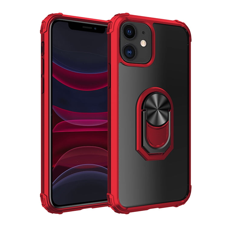 For iPhone 11 Shockproof Transparent TPU + Acrylic Protective Case with Ring Holder