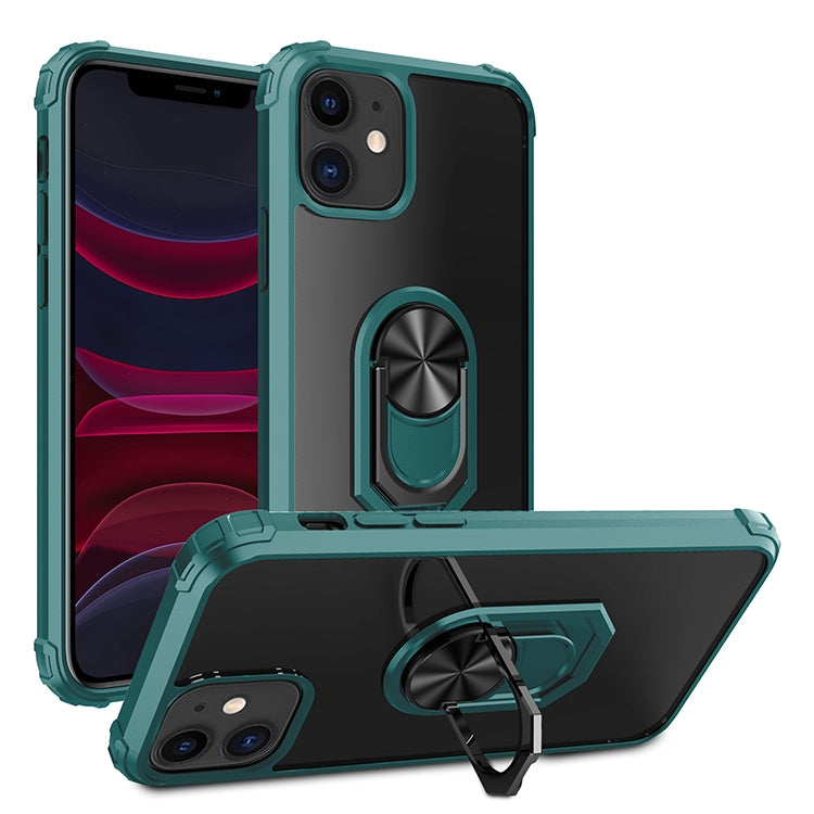 For iPhone 11 Shockproof Transparent TPU + Acrylic Protective Case with Ring Holder