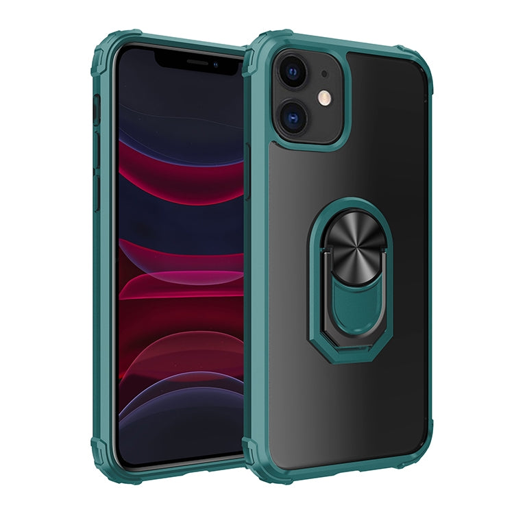 For iPhone 11 Shockproof Transparent TPU + Acrylic Protective Case with Ring Holder