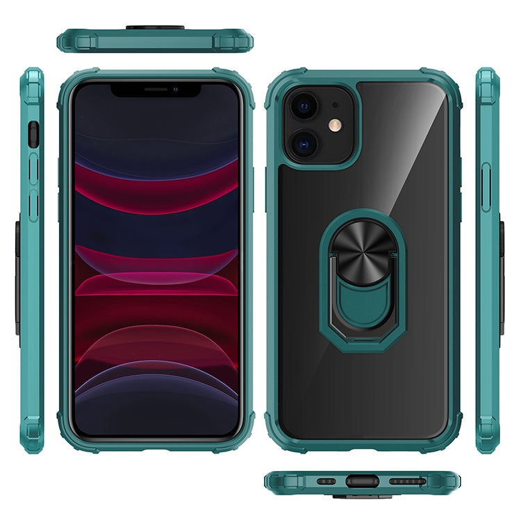 For iPhone 11Pro Shockproof Transparent TPU + Acrylic Protective Case with Ring Holder