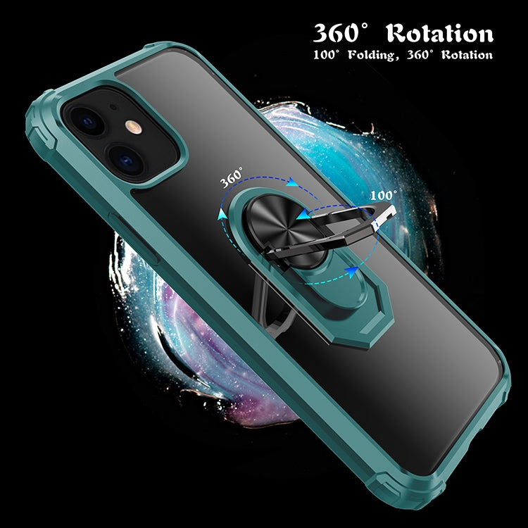 For iPhone 11Pro Shockproof Transparent TPU + Acrylic Protective Case with Ring Holder