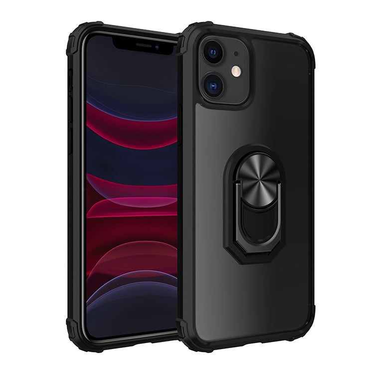 For iPhone 11 Pro Max Shockproof Transparent TPU + Acrylic Protective Case with Ring Holder