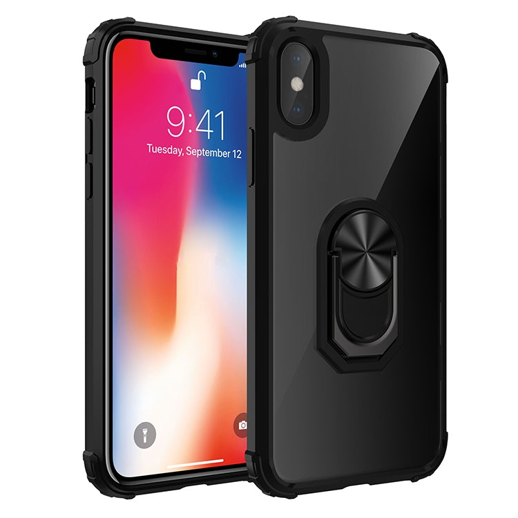 For iPhone X / XS Shockproof Transparent TPU + Acrylic Protective Case with Ring Holder