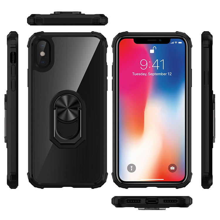 For iPhone X / XS Shockproof Transparent TPU + Acrylic Protective Case with Ring Holder