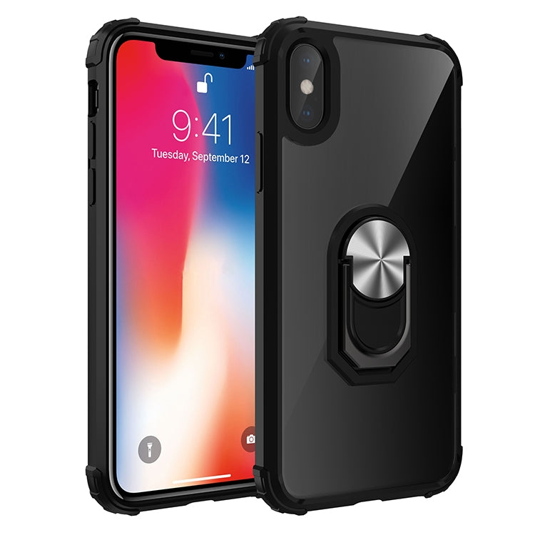 For iPhone X / XS Shockproof Transparent TPU + Acrylic Protective Case with Ring Holder