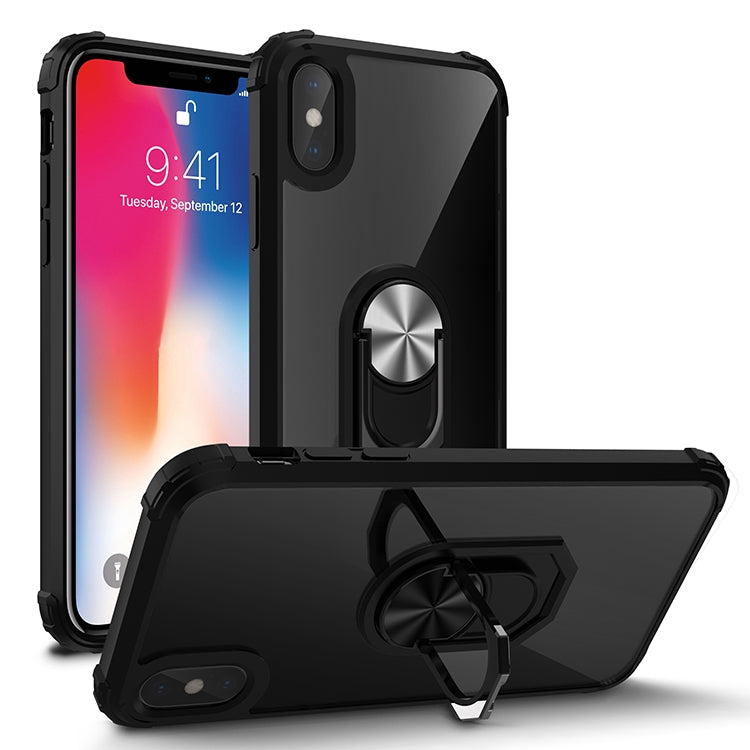 For iPhone X / XS Shockproof Transparent TPU + Acrylic Protective Case with Ring Holder
