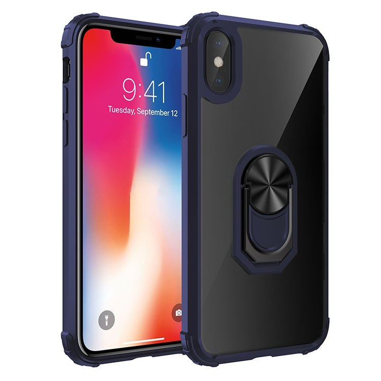 For iPhone X / XS Shockproof Transparent TPU + Acrylic Protective Case with Ring Holder