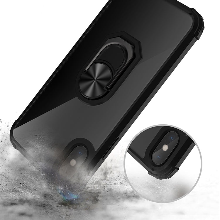 For iPhone X / XS Shockproof Transparent TPU + Acrylic Protective Case with Ring Holder