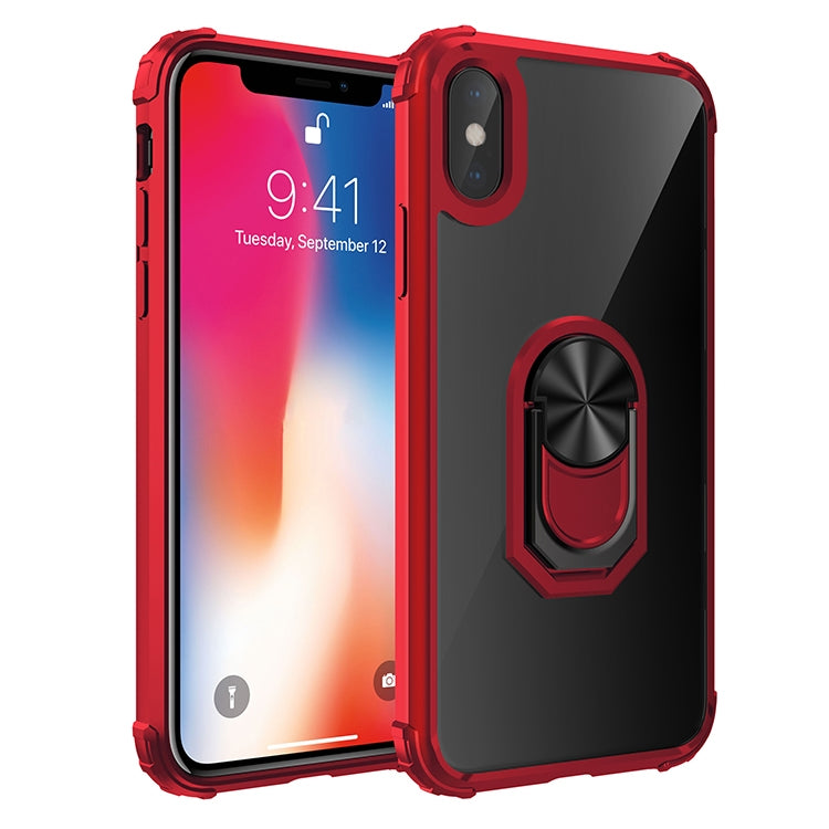 For iPhone X / XS Shockproof Transparent TPU + Acrylic Protective Case with Ring Holder