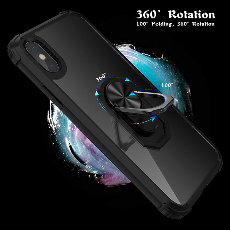 For iPhone X / XS Shockproof Transparent TPU + Acrylic Protective Case with Ring Holder