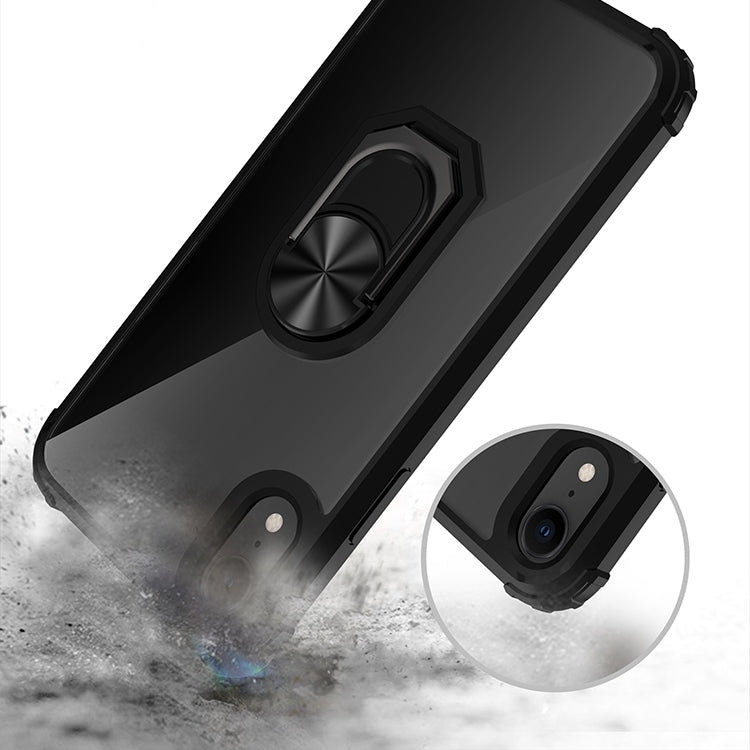 For iPhone XR Shockproof Transparent TPU + Acrylic Protective Case with Ring Holder