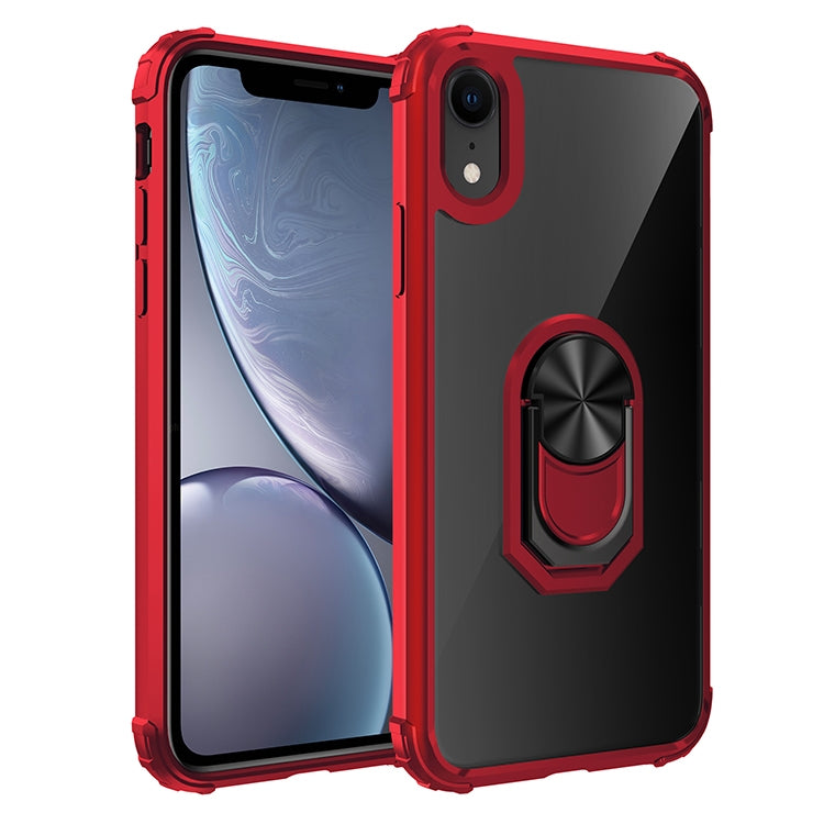 For iPhone XR Shockproof Transparent TPU + Acrylic Protective Case with Ring Holder