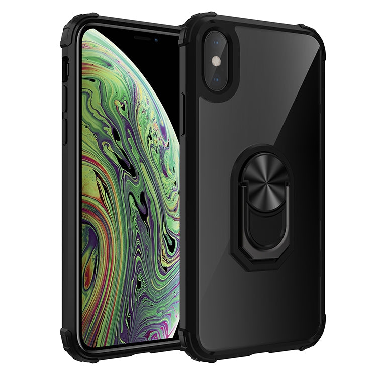 For iPhone XS Max Shockproof Transparent TPU + Acrylic Protective Case with Ring Holder