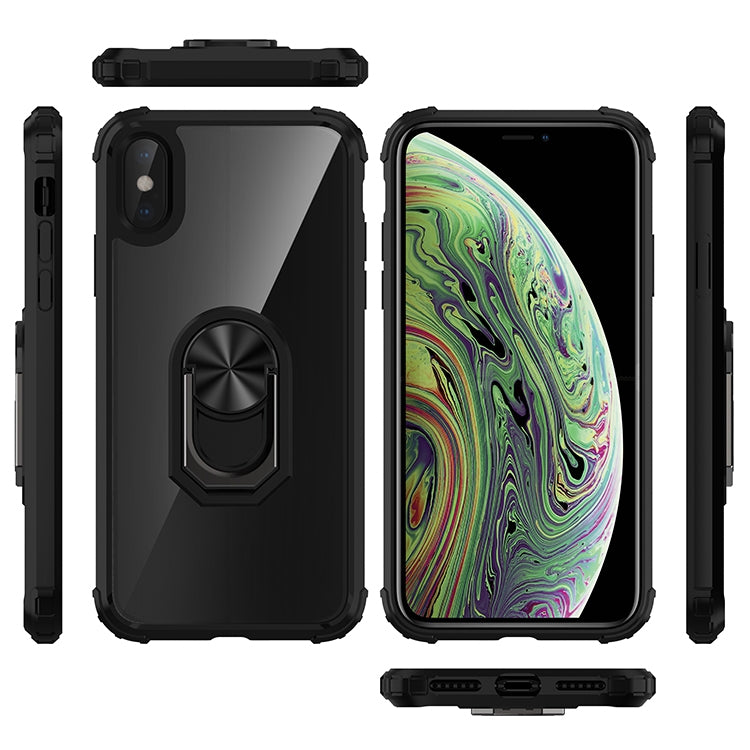 For iPhone XS Max Shockproof Transparent TPU + Acrylic Protective Case with Ring Holder