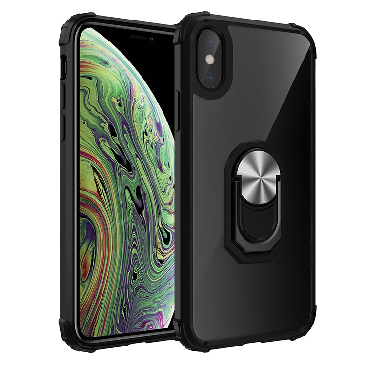 For iPhone XS Max Shockproof Transparent TPU + Acrylic Protective Case with Ring Holder