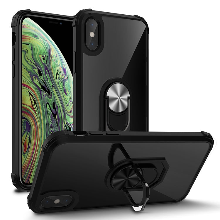 For iPhone XS Max Shockproof Transparent TPU + Acrylic Protective Case with Ring Holder