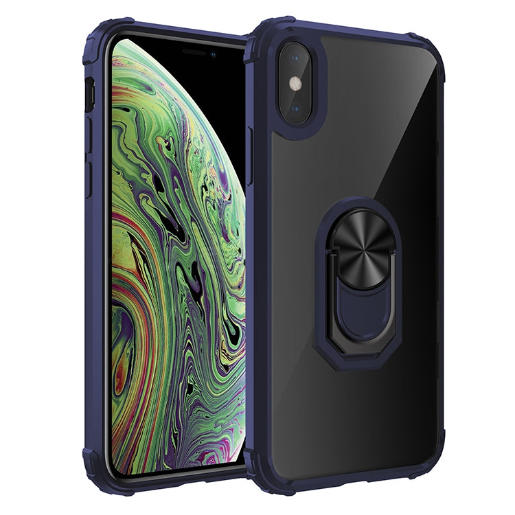 For iPhone XS Max Shockproof Transparent TPU + Acrylic Protective Case with Ring Holder