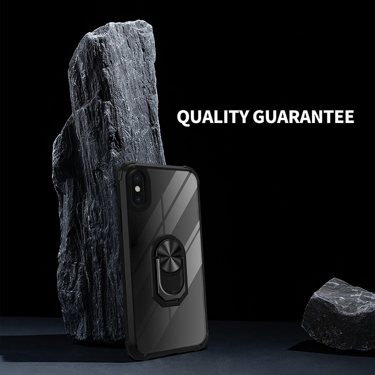 For iPhone XS Max Shockproof Transparent TPU + Acrylic Protective Case with Ring Holder