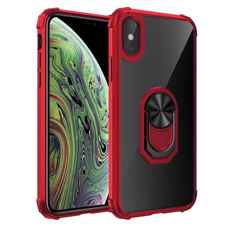 For iPhone XS Max Shockproof Transparent TPU + Acrylic Protective Case with Ring Holder