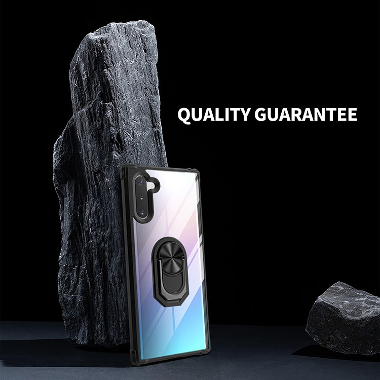 For Galaxy Note 10 Shockproof Transparent TPU + Acrylic Protective Case with Ring Holder