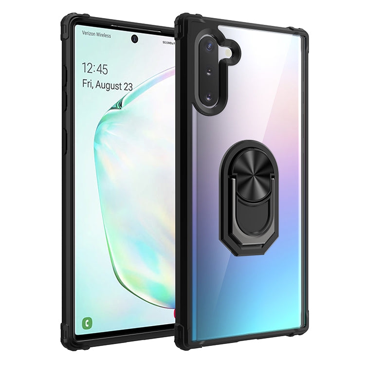 For Galaxy Note 10+ Shockproof Transparent TPU + Acrylic Protective Case with Ring Holder