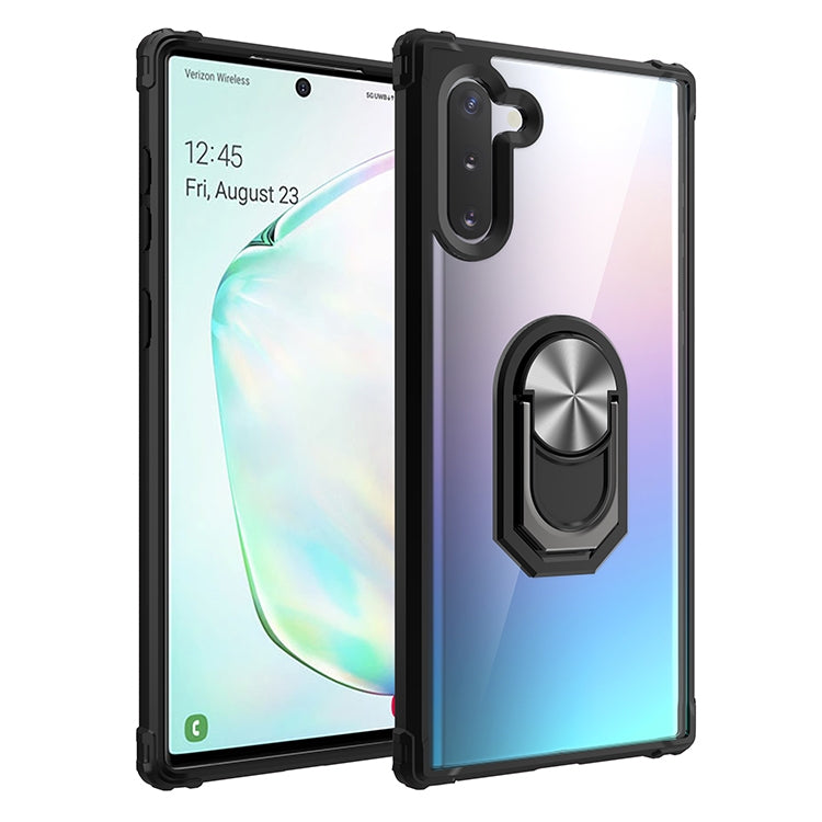 For Galaxy Note 10+ Shockproof Transparent TPU + Acrylic Protective Case with Ring Holder