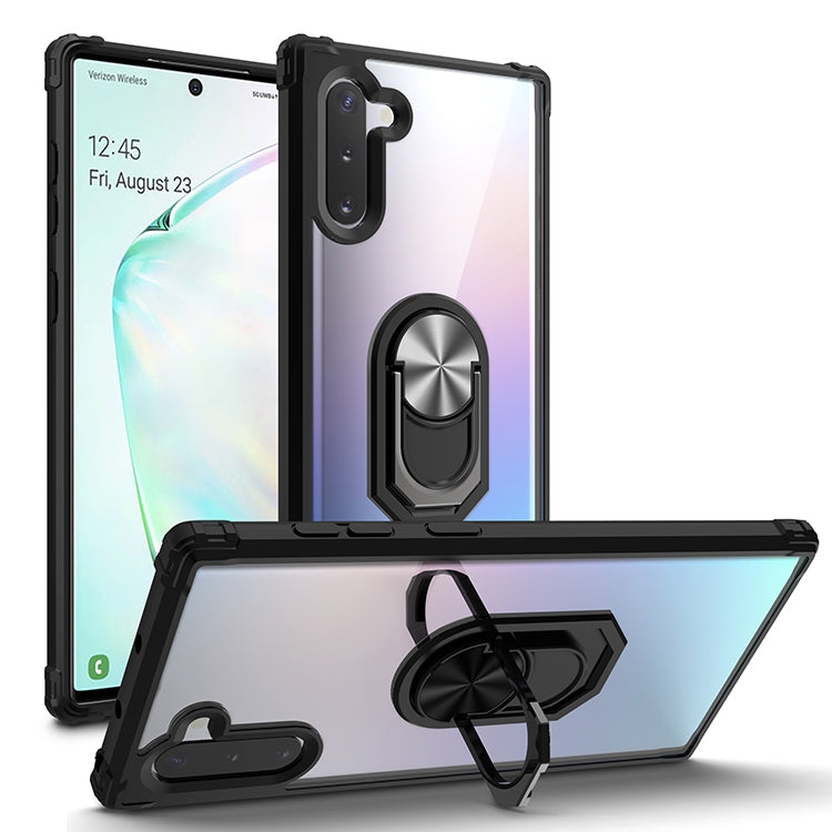 For Galaxy Note 10+ Shockproof Transparent TPU + Acrylic Protective Case with Ring Holder