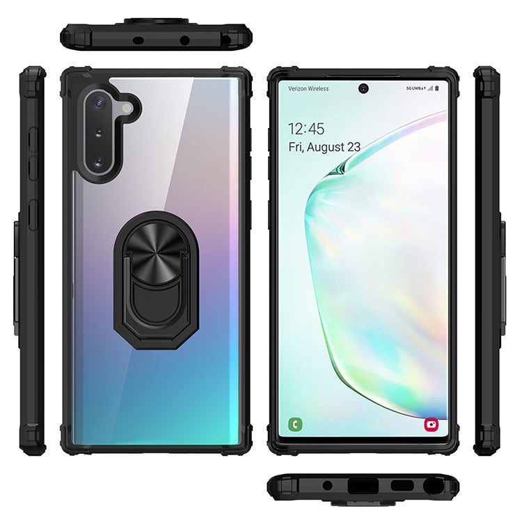 For Galaxy Note 10+ Shockproof Transparent TPU + Acrylic Protective Case with Ring Holder