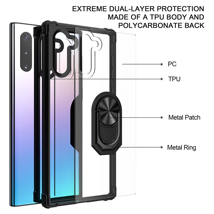For Galaxy Note 10+ Shockproof Transparent TPU + Acrylic Protective Case with Ring Holder