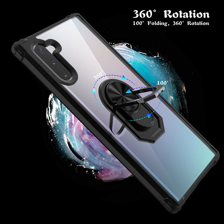 For Galaxy Note 10+ Shockproof Transparent TPU + Acrylic Protective Case with Ring Holder