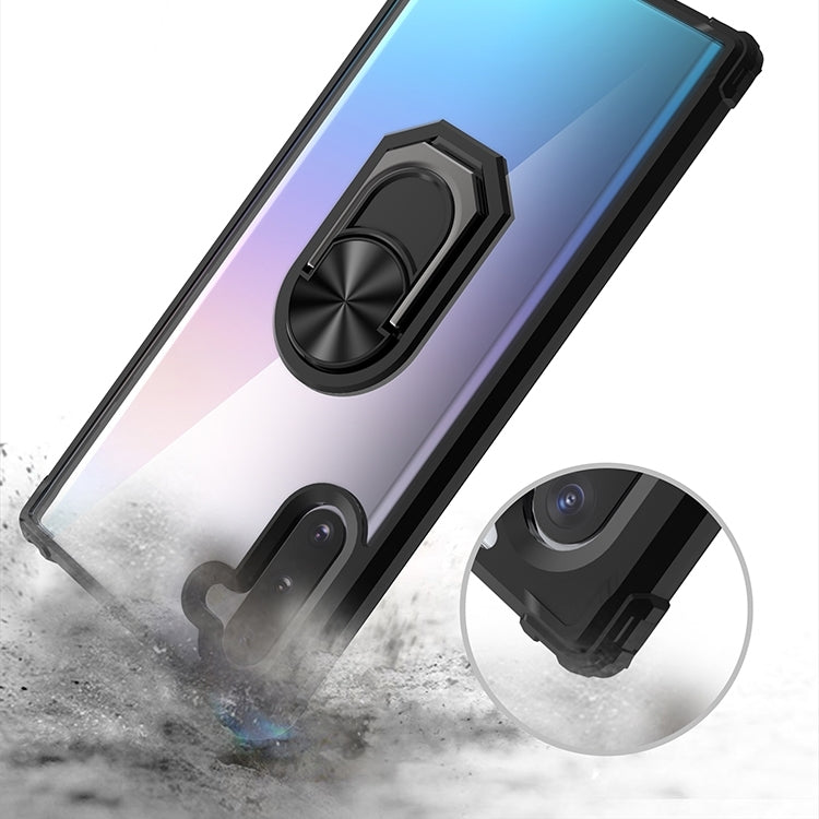For Galaxy Note 10+ Shockproof Transparent TPU + Acrylic Protective Case with Ring Holder