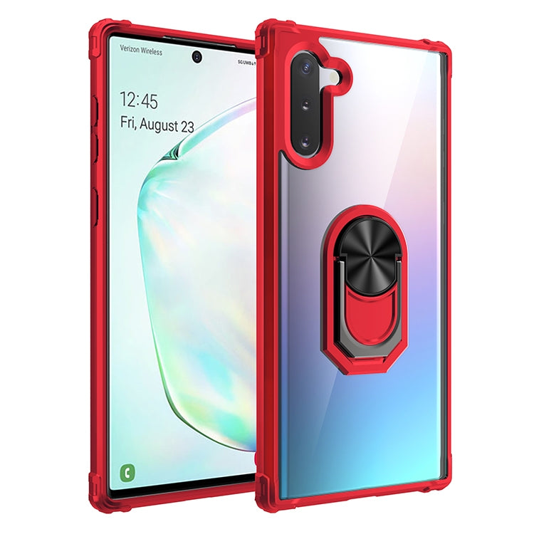 For Galaxy Note 10+ Shockproof Transparent TPU + Acrylic Protective Case with Ring Holder