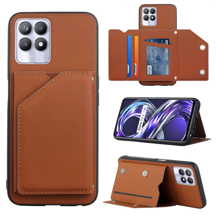 For OPPO Realme 8i Skin Feel PU + TPU + PC Back Cover Shockproof Phone Case with Card Slots & Holder & Photo Frame