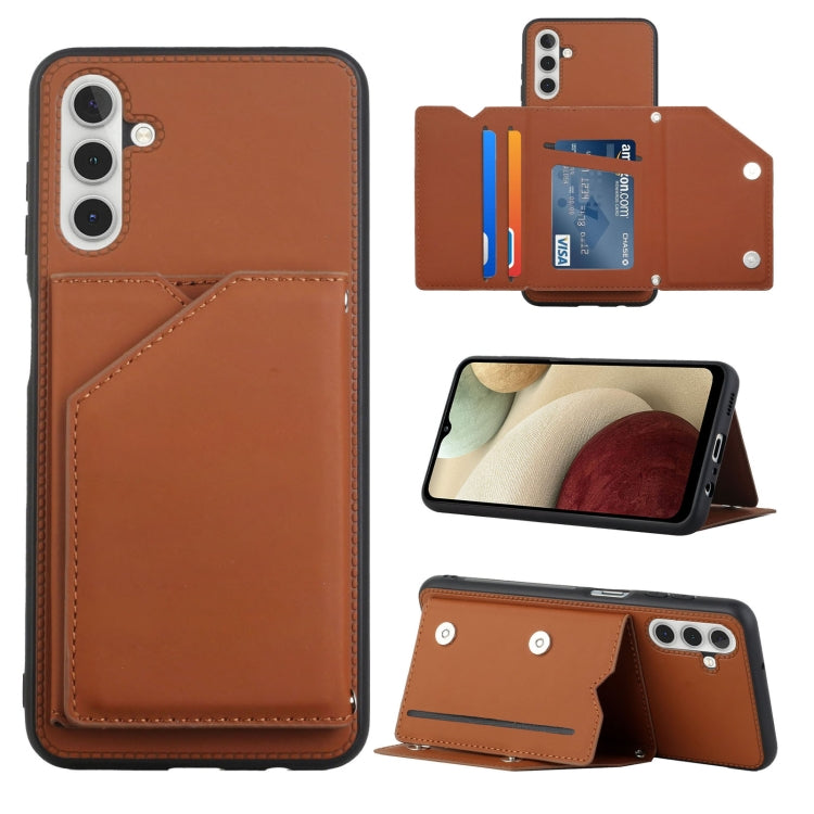 For Samsung Galaxy A13 5G Skin Feel PU + TPU + PC Back Cover Shockproof Phone Case with Card Slots & Holder & Photo Frame