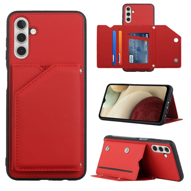 For Samsung Galaxy A13 5G Skin Feel PU + TPU + PC Back Cover Shockproof Phone Case with Card Slots & Holder & Photo Frame