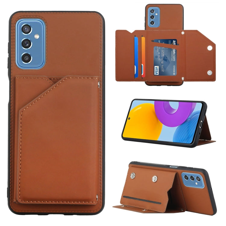 For Samsung Galaxy M52 5G Skin Feel PU + TPU + PC Back Cover Shockproof Phone Case with Card Slots & Holder & Photo Frame