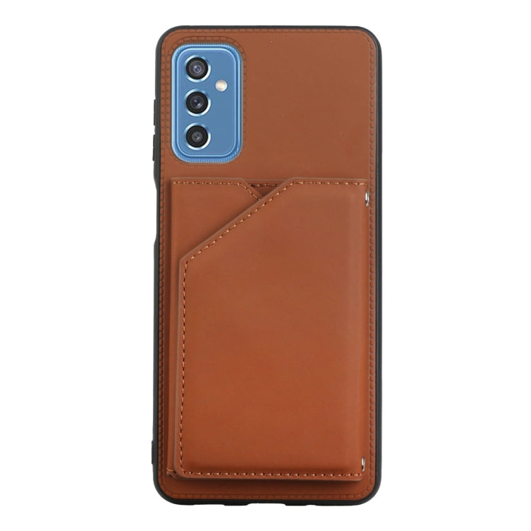 For Samsung Galaxy M52 5G Skin Feel PU + TPU + PC Back Cover Shockproof Phone Case with Card Slots & Holder & Photo Frame