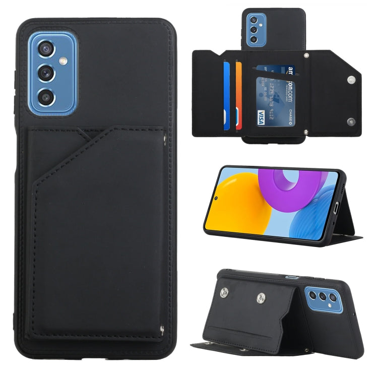 For Samsung Galaxy M52 5G Skin Feel PU + TPU + PC Back Cover Shockproof Phone Case with Card Slots & Holder & Photo Frame