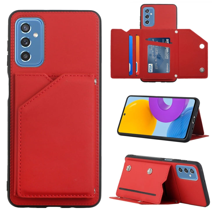 For Samsung Galaxy M52 5G Skin Feel PU + TPU + PC Back Cover Shockproof Phone Case with Card Slots & Holder & Photo Frame