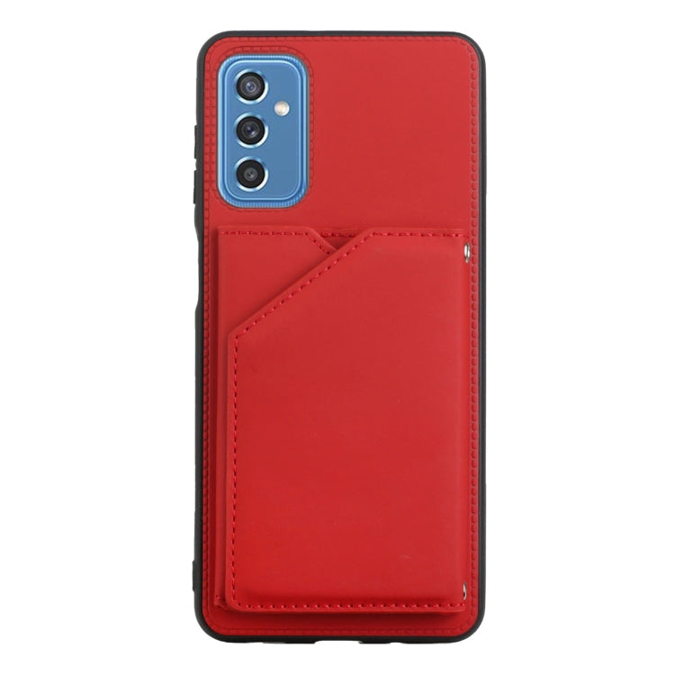 For Samsung Galaxy M52 5G Skin Feel PU + TPU + PC Back Cover Shockproof Phone Case with Card Slots & Holder & Photo Frame