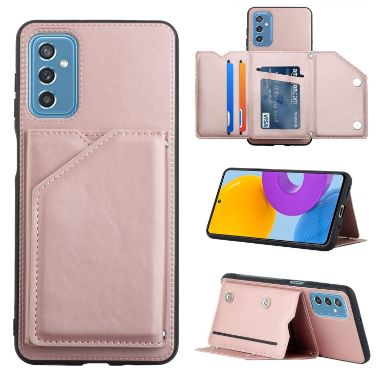 For Samsung Galaxy M52 5G Skin Feel PU + TPU + PC Back Cover Shockproof Phone Case with Card Slots & Holder & Photo Frame