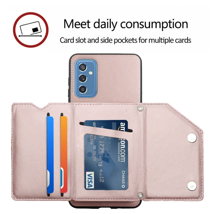 For Samsung Galaxy M52 5G Skin Feel PU + TPU + PC Back Cover Shockproof Phone Case with Card Slots & Holder & Photo Frame