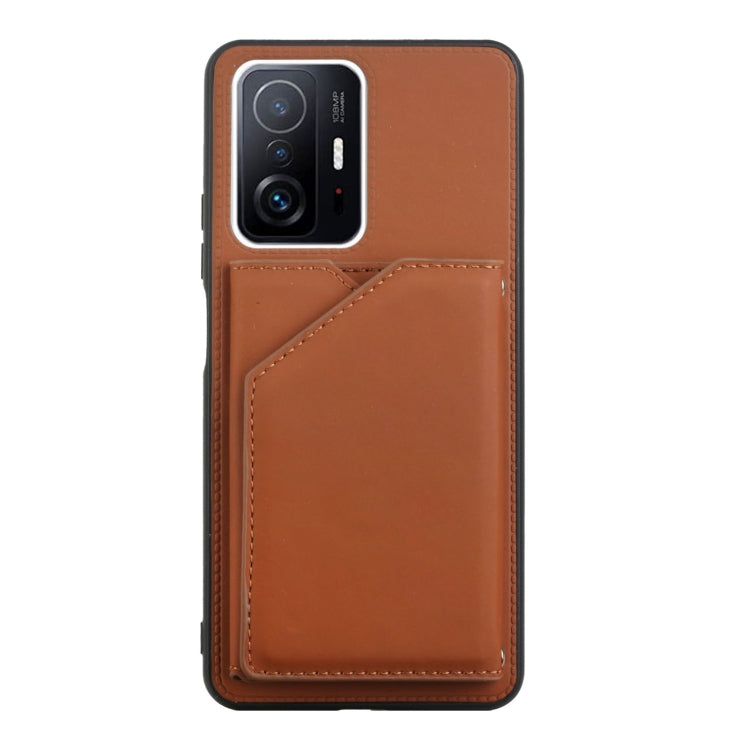 For Xiaomi Mi 11T / Mi 11 Pro Skin Feel PU + TPU + PC Back Cover Shockproof Phone Case with Card Slots & Holder & Photo Frame