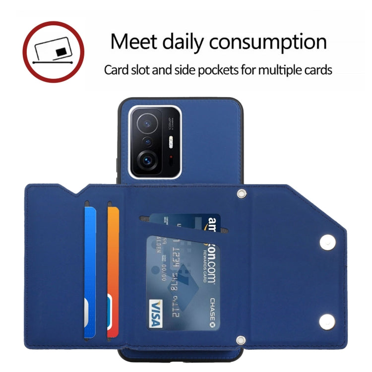 For Xiaomi Mi 11T / Mi 11 Pro Skin Feel PU + TPU + PC Back Cover Shockproof Phone Case with Card Slots & Holder & Photo Frame