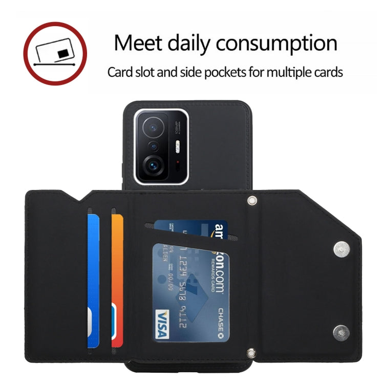 For Xiaomi Mi 11T / Mi 11 Pro Skin Feel PU + TPU + PC Back Cover Shockproof Phone Case with Card Slots & Holder & Photo Frame