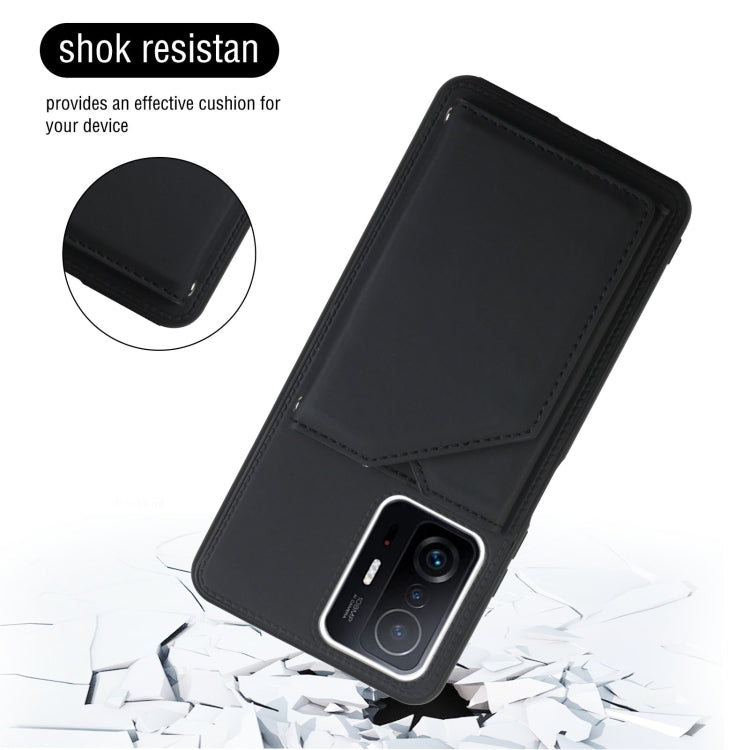 For Xiaomi Mi 11T / Mi 11 Pro Skin Feel PU + TPU + PC Back Cover Shockproof Phone Case with Card Slots & Holder & Photo Frame