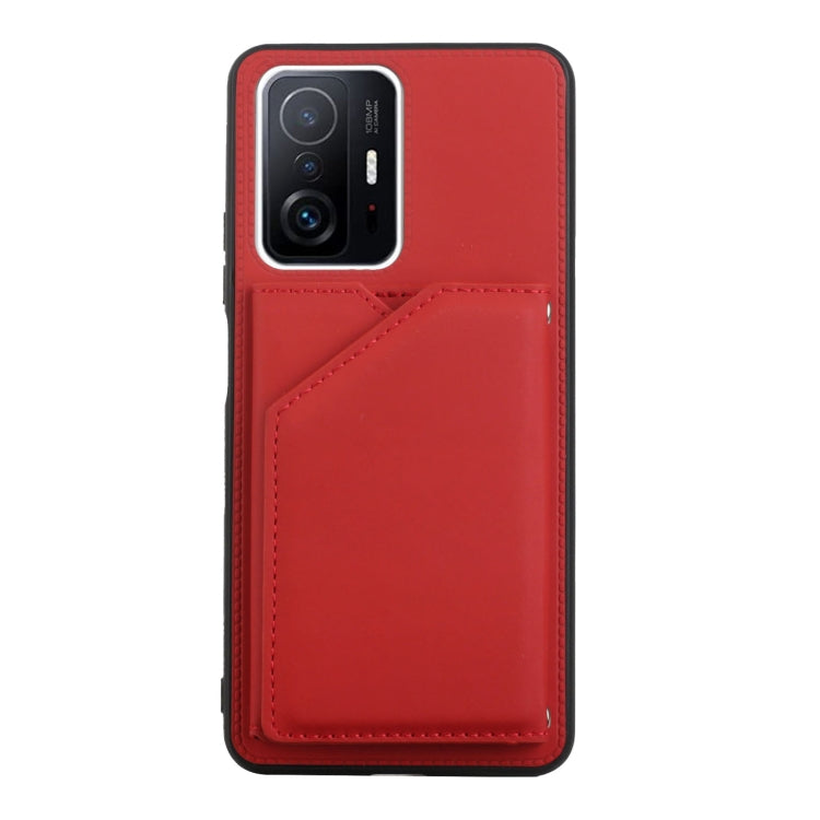 For Xiaomi Mi 11T / Mi 11 Pro Skin Feel PU + TPU + PC Back Cover Shockproof Phone Case with Card Slots & Holder & Photo Frame