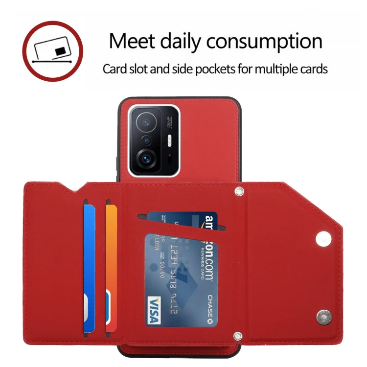 For Xiaomi Mi 11T / Mi 11 Pro Skin Feel PU + TPU + PC Back Cover Shockproof Phone Case with Card Slots & Holder & Photo Frame